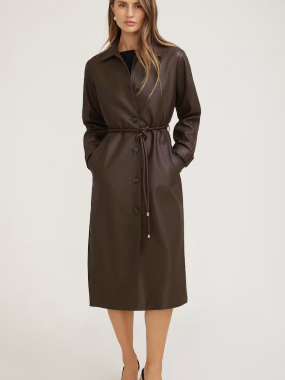 Dynamite Faux Leather Trench Coat XS